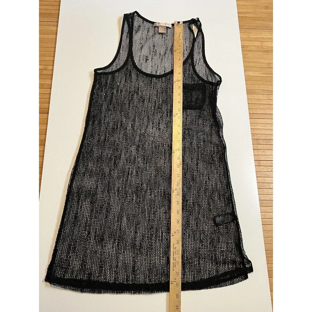 Women’s Swim Cover Up Size S Mesh Black Sequins‎ One Pocket Sheer Tank Pullover.